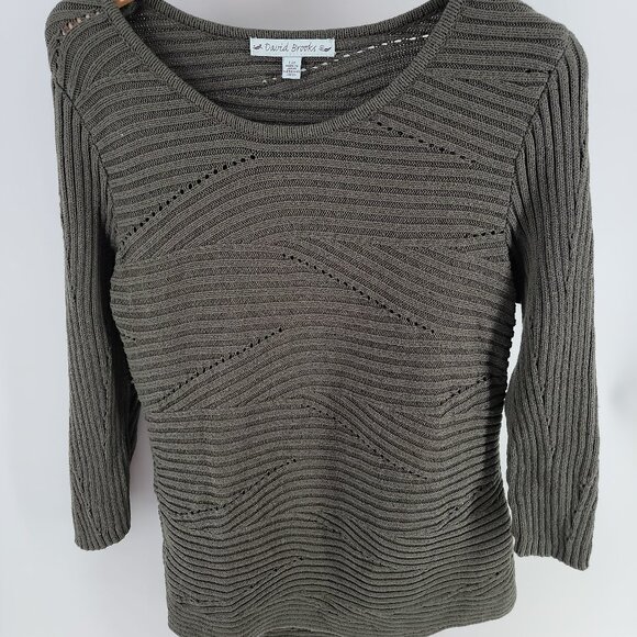 David Brooks Made in Japan Olive Textured Cotton Knit Sweater L Large - Picture 2 of 9